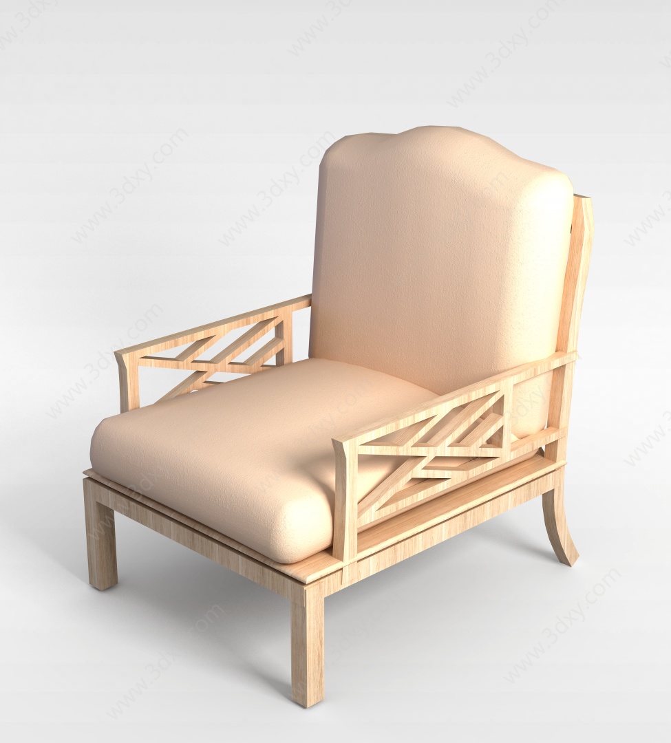 现代白木扶手椅3D模型