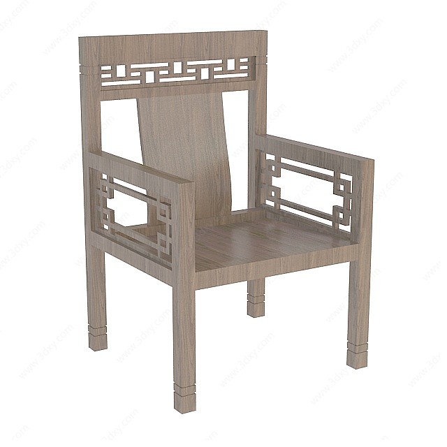 中式黑胡桃实木椅子3D模型