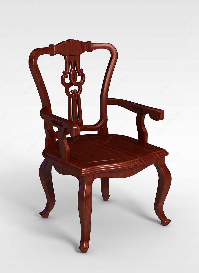 欧式风格棕色实木扶手椅3D模型
