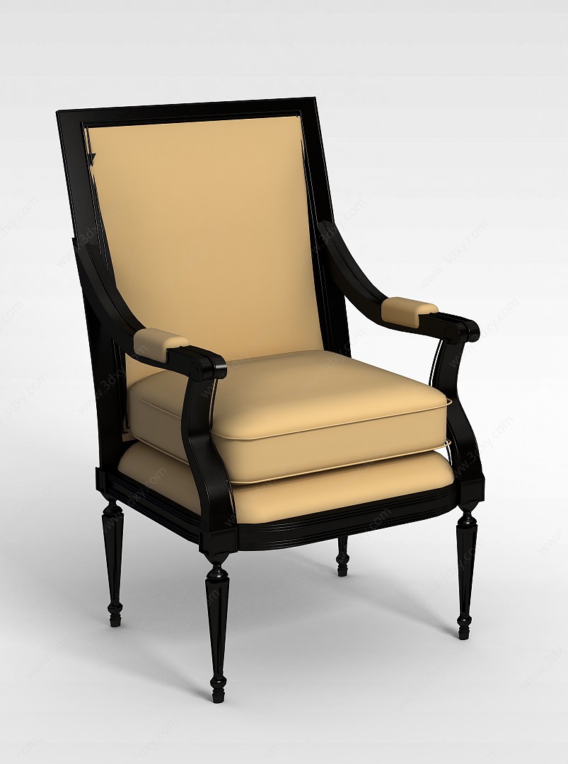 欧式深色实木扶手椅3D模型