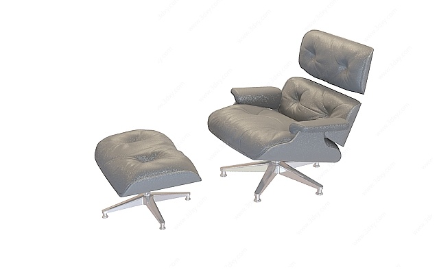 黑皮沙发椅和沙发凳3D模型