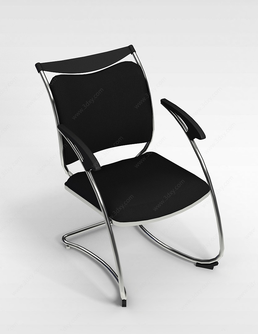 黑色皮质弓形椅3D模型