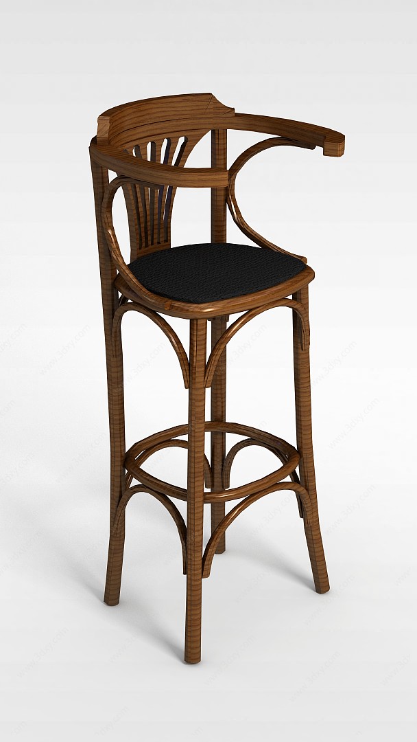 高脚实木吧椅3D模型