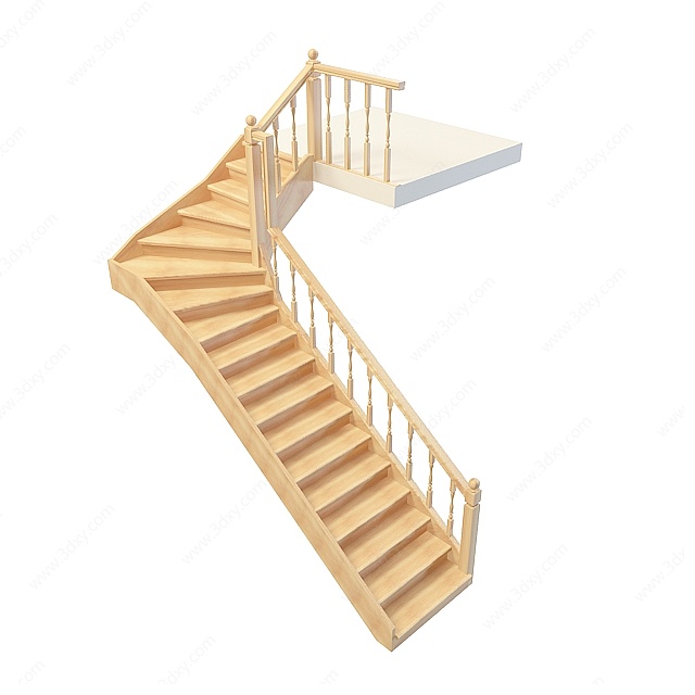中式实木楼梯3D模型