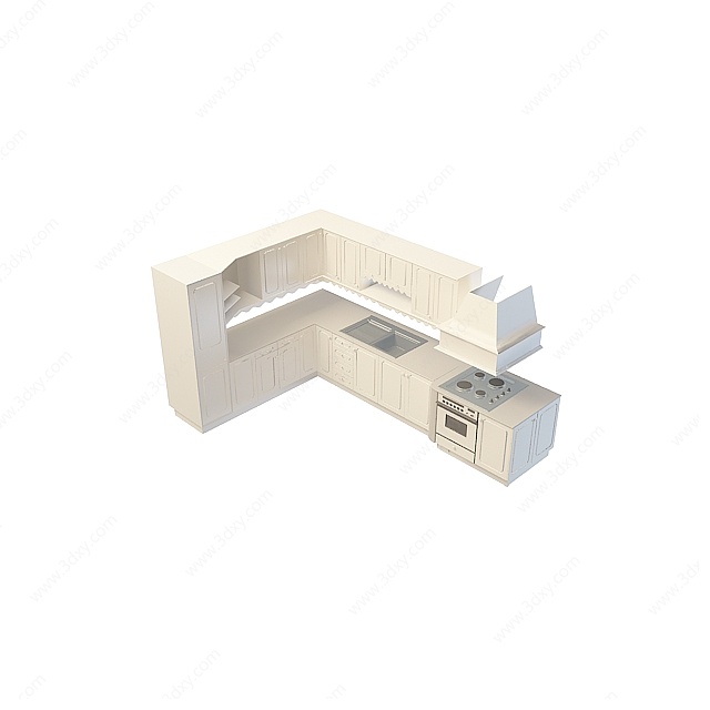 豪华厨房橱柜3D模型