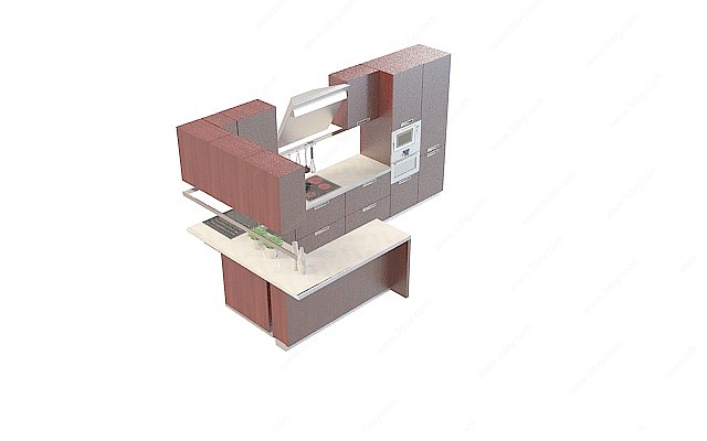 中式实木橱柜3D模型