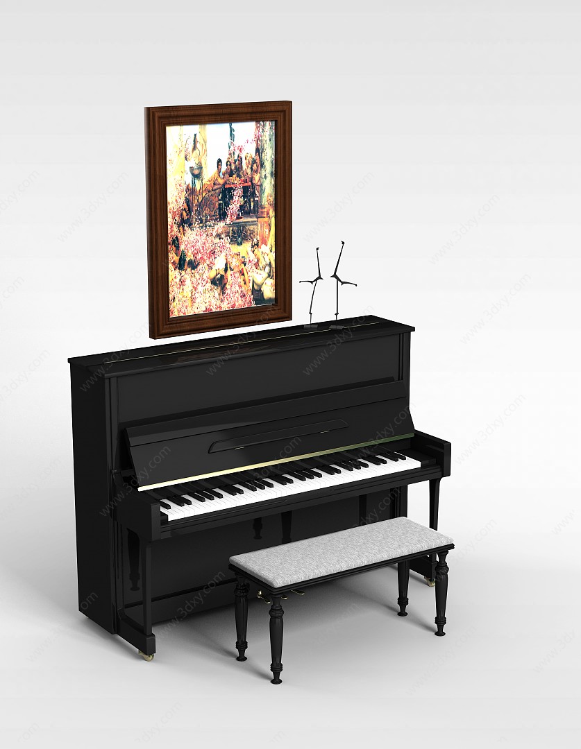 钢琴带装饰画3D模型