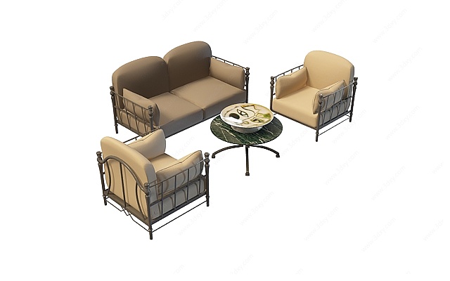 复古沙发茶几组合3D模型