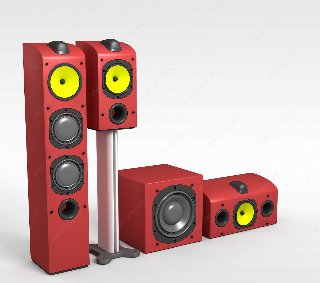 组合红色音箱3D模型