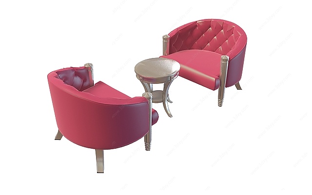 枚红色沙发茶几3D模型