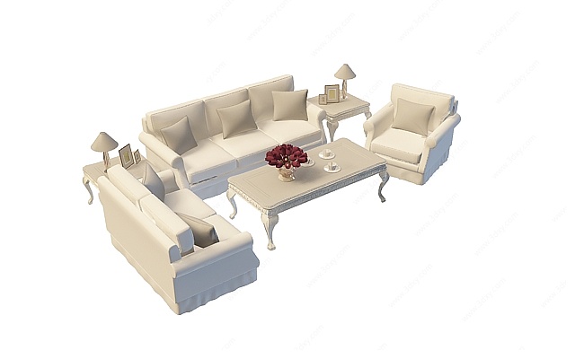 欧式沙发茶几组合3D模型