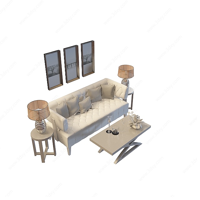 温馨客厅沙发茶几3D模型