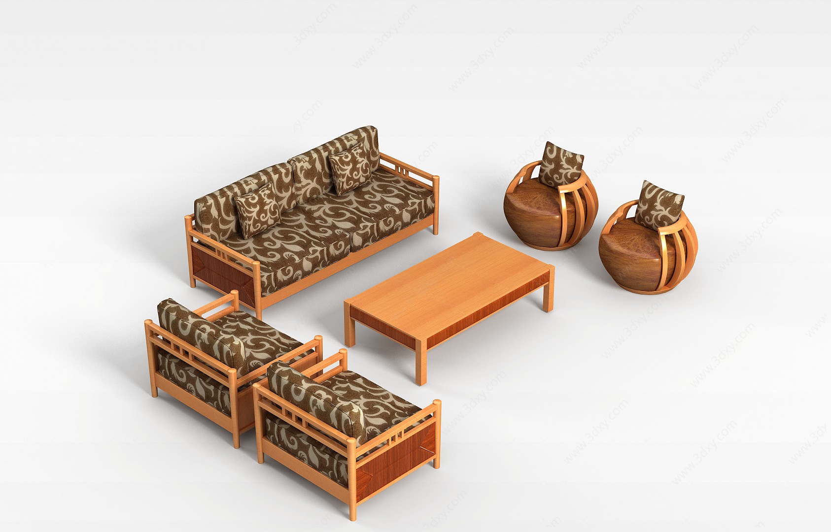 中式沙发茶几3D模型