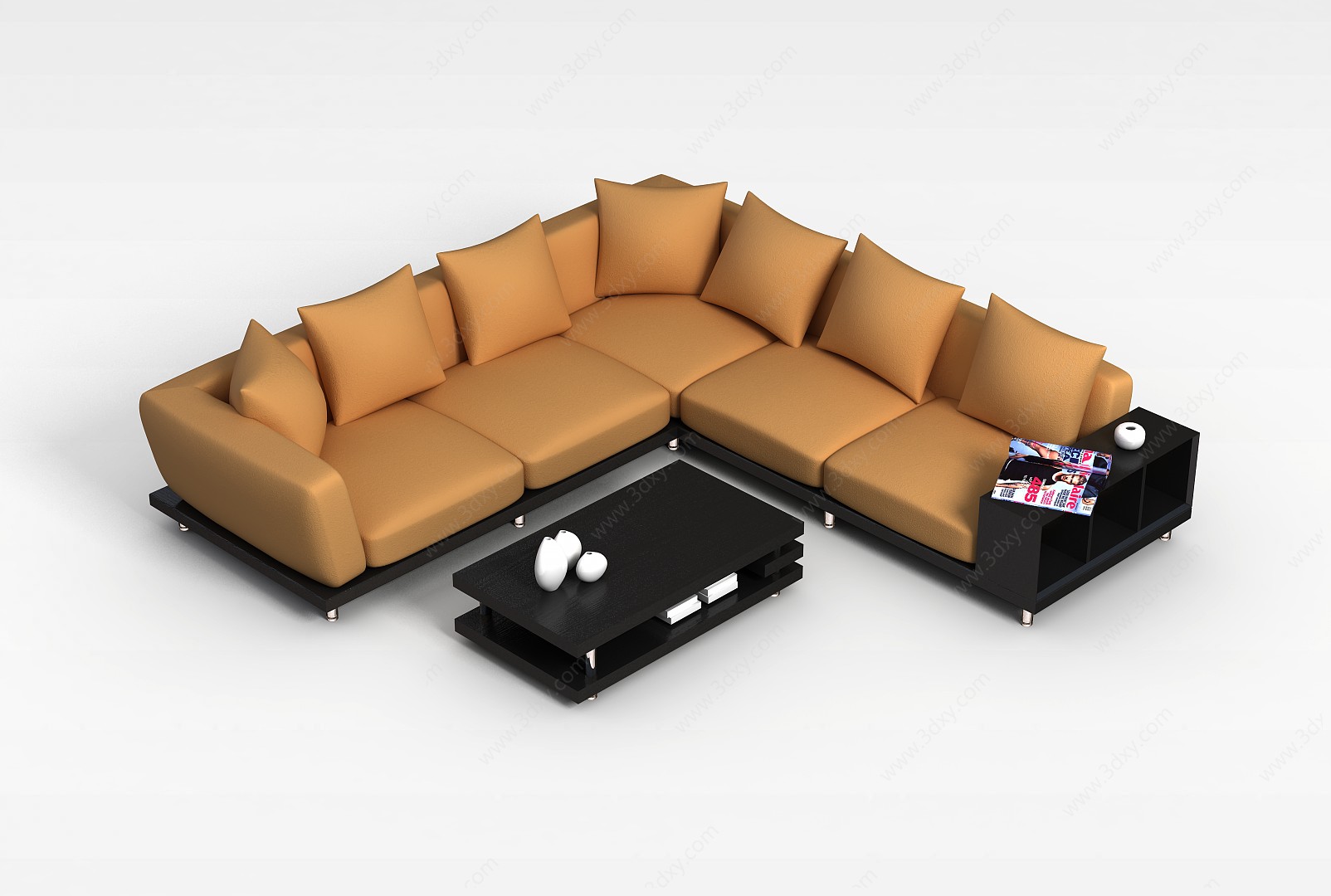 客厅转角沙发茶几组合3D模型