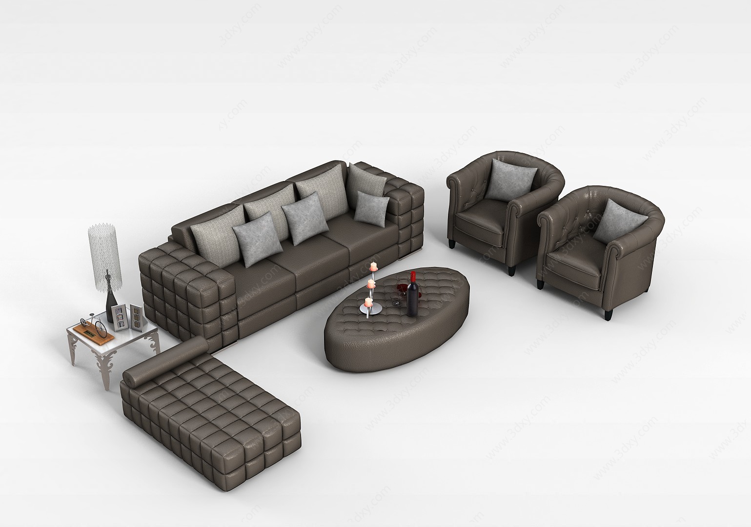 真皮沙发组合3D模型