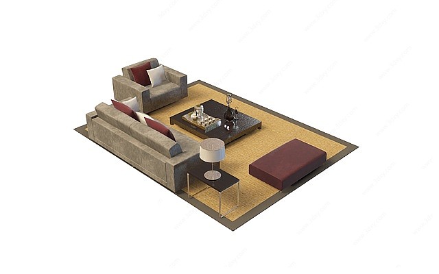 褐色沙发茶几3D模型