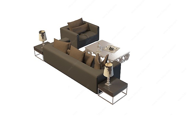 黑色布艺沙发3D模型