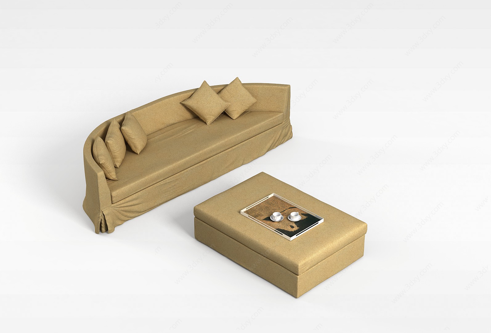 半圆形沙发茶几3D模型