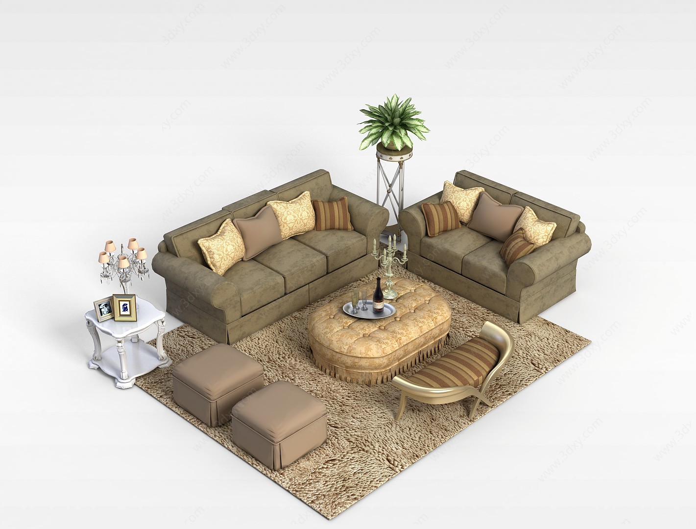 田园式沙发茶几组合3D模型