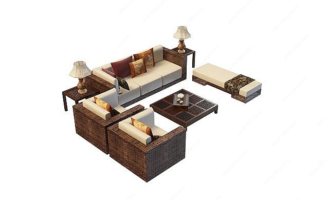 藤条编织沙发3D模型