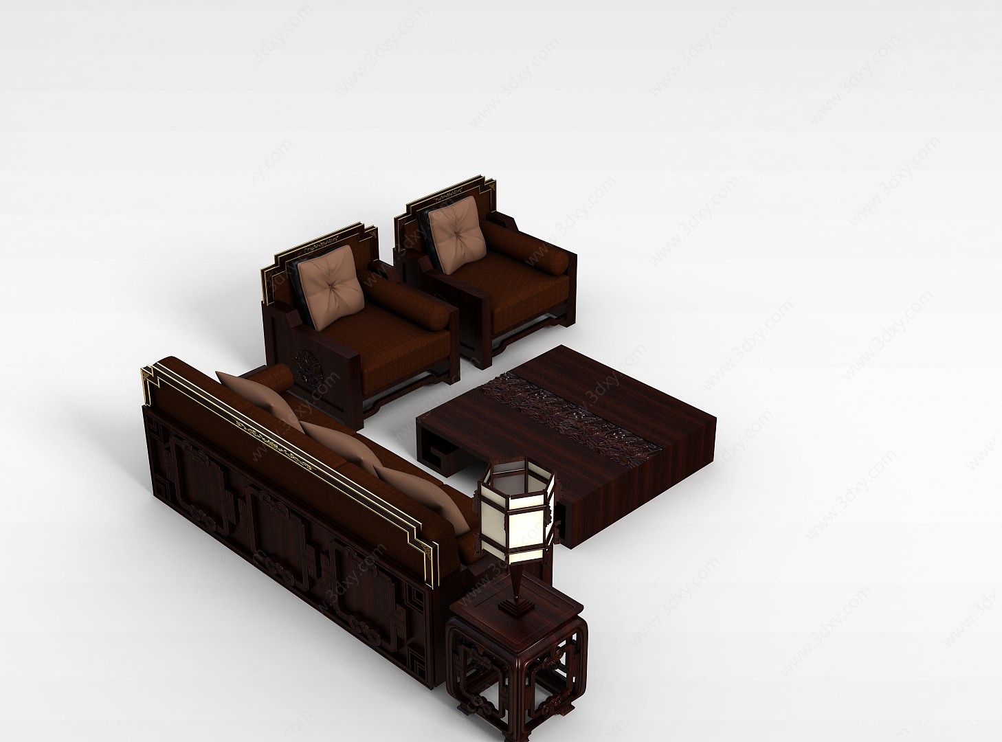 实木沙发组合3D模型