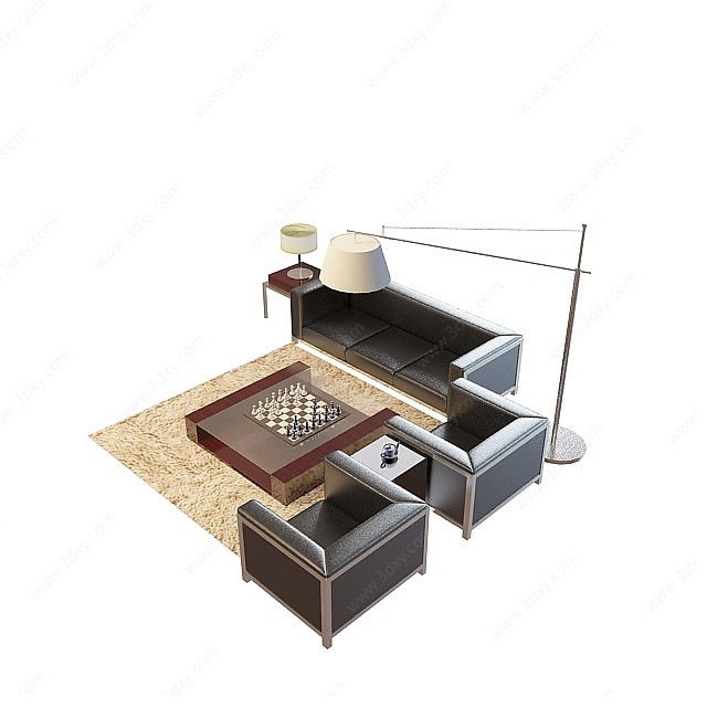 古典商务沙发茶几3D模型