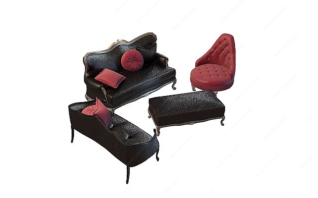 美式古典沙发茶几3D模型
