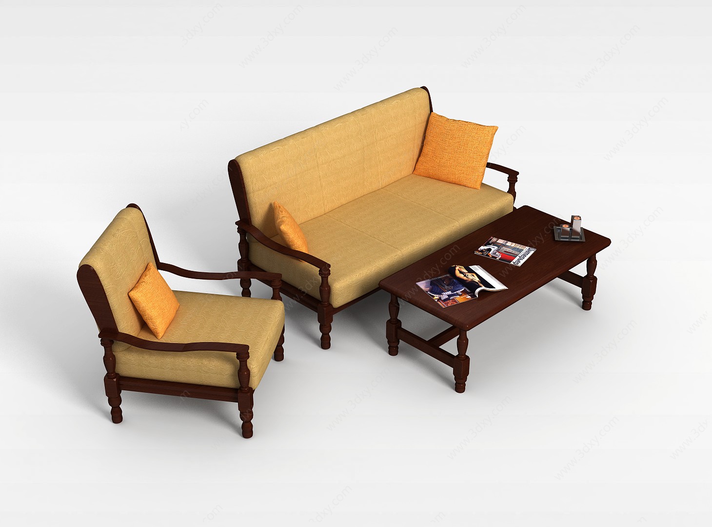 红木布艺沙发茶几3D模型