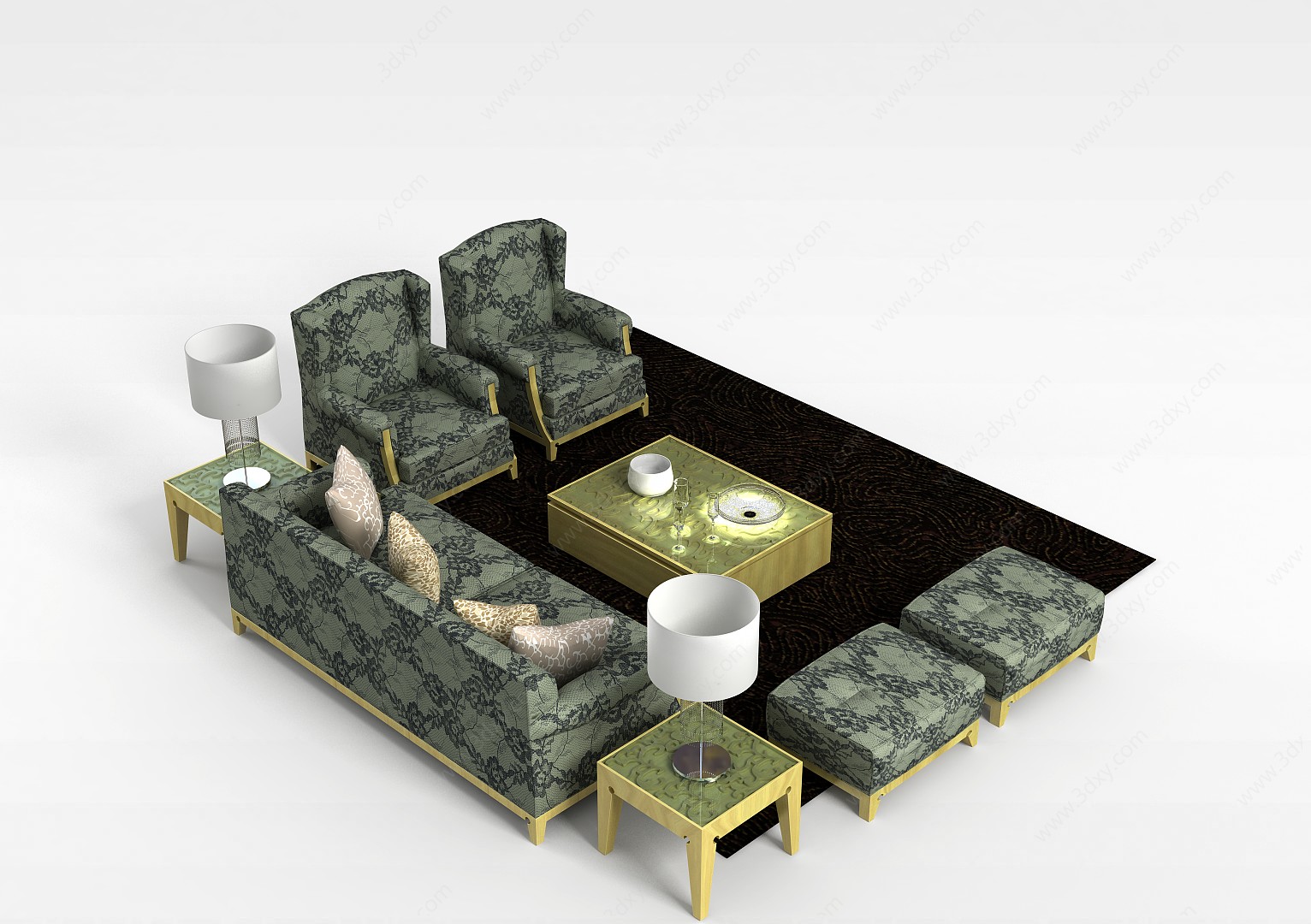 印花布艺沙发茶几3D模型
