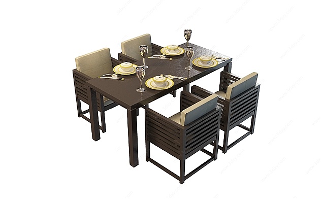 木质餐厅桌椅3D模型