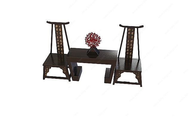 实木古典桌椅3D模型
