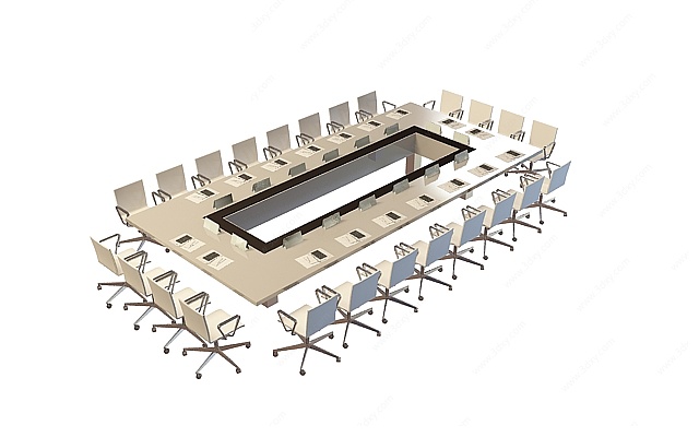 大型会议桌椅组合3D模型