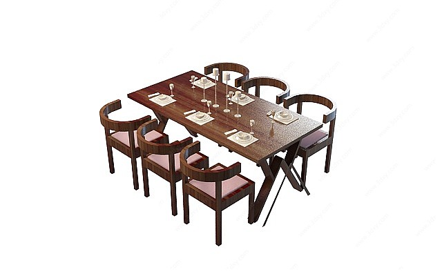 实木餐厅桌椅3D模型