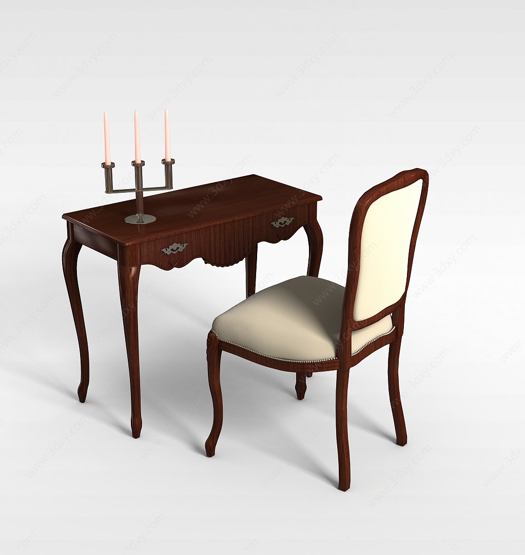 书房实木桌椅3D模型