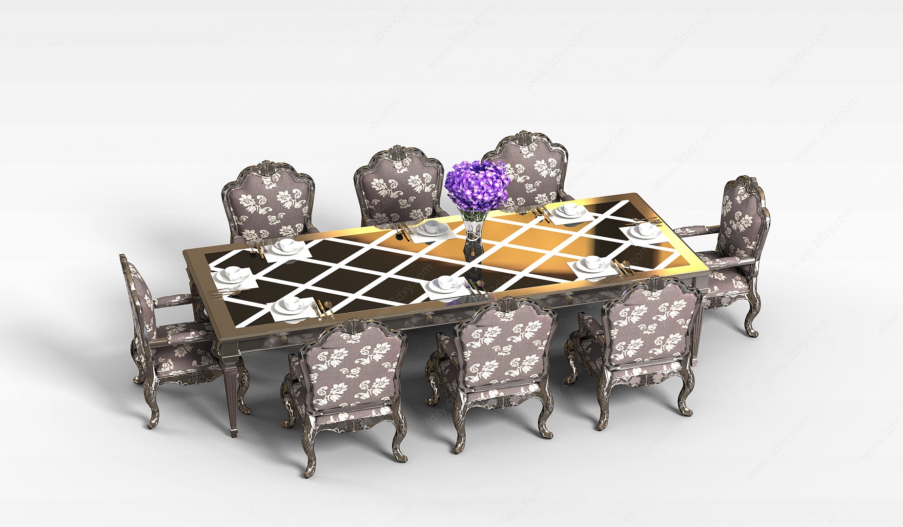 欧式豪华餐桌椅组合3D模型