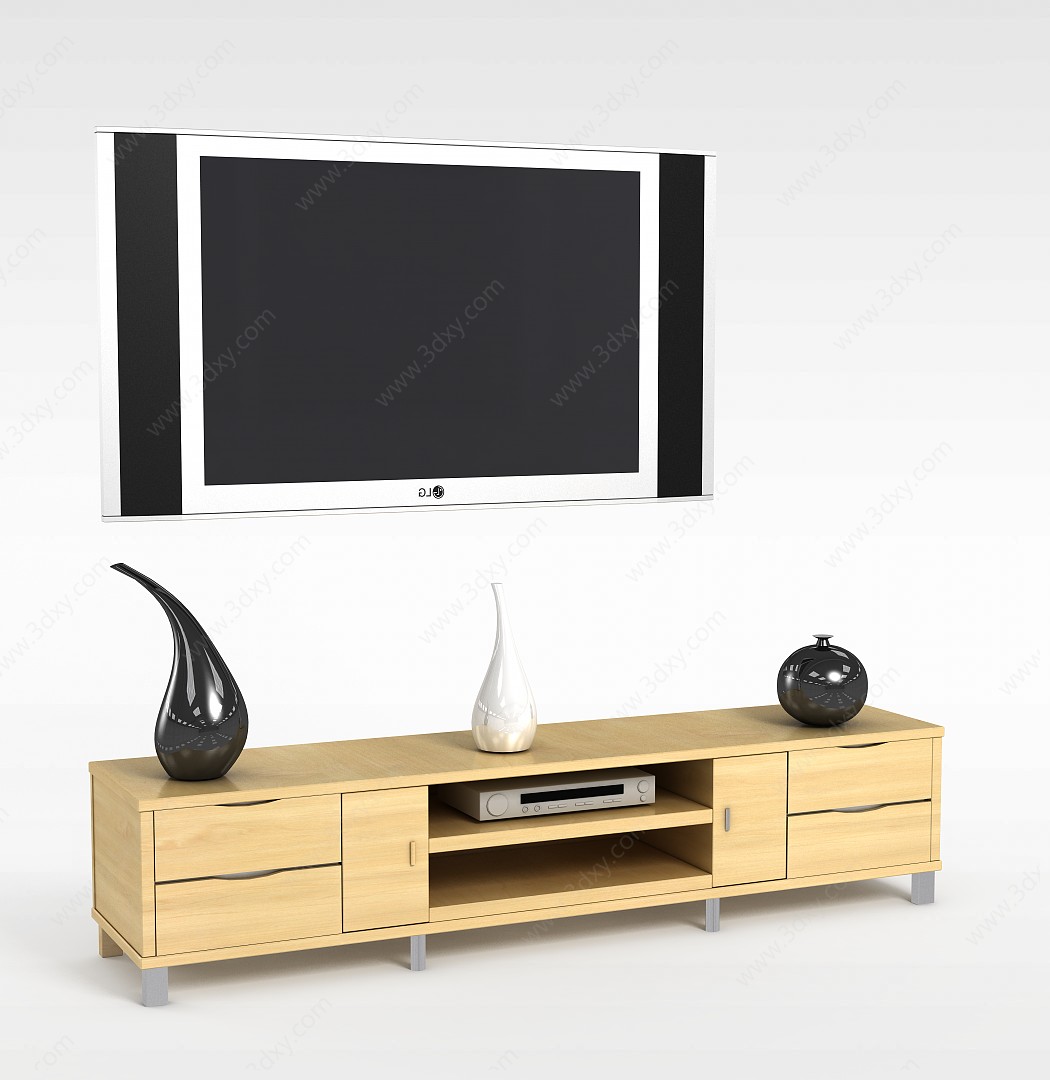 简易现代电视柜组合3D模型