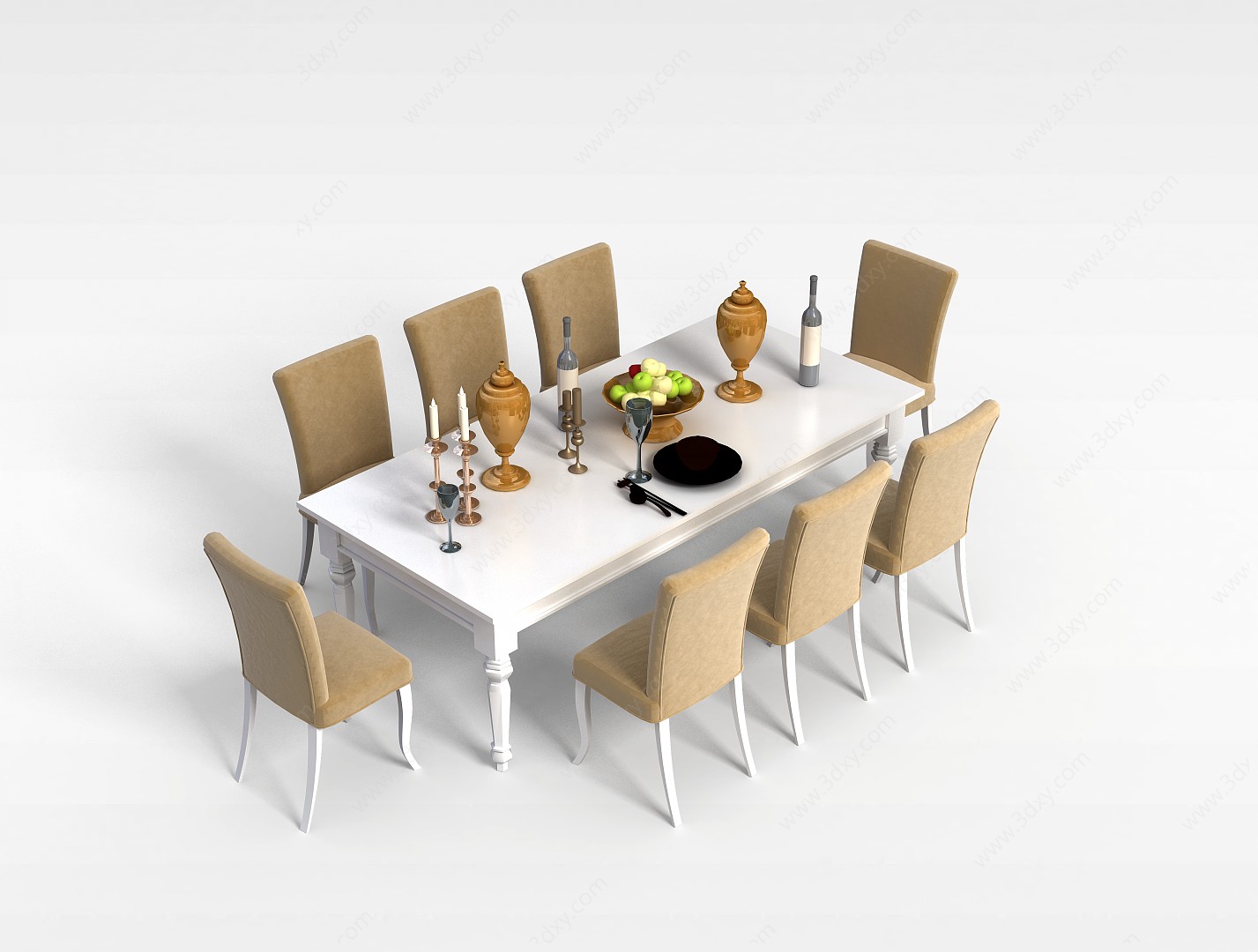 时尚多人餐桌椅3D模型
