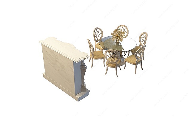 雕花实木桌椅3D模型
