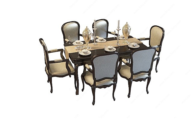 6人餐桌椅组合3D模型