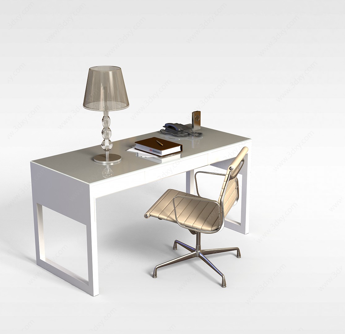 现代书房桌椅组合3D模型