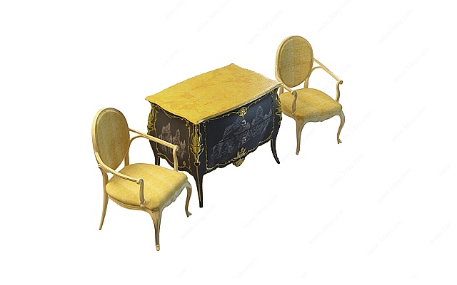 花岗岩台面桌椅组合3D模型
