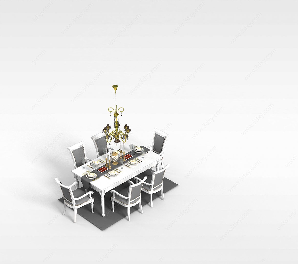 欧式六人餐桌椅3D模型