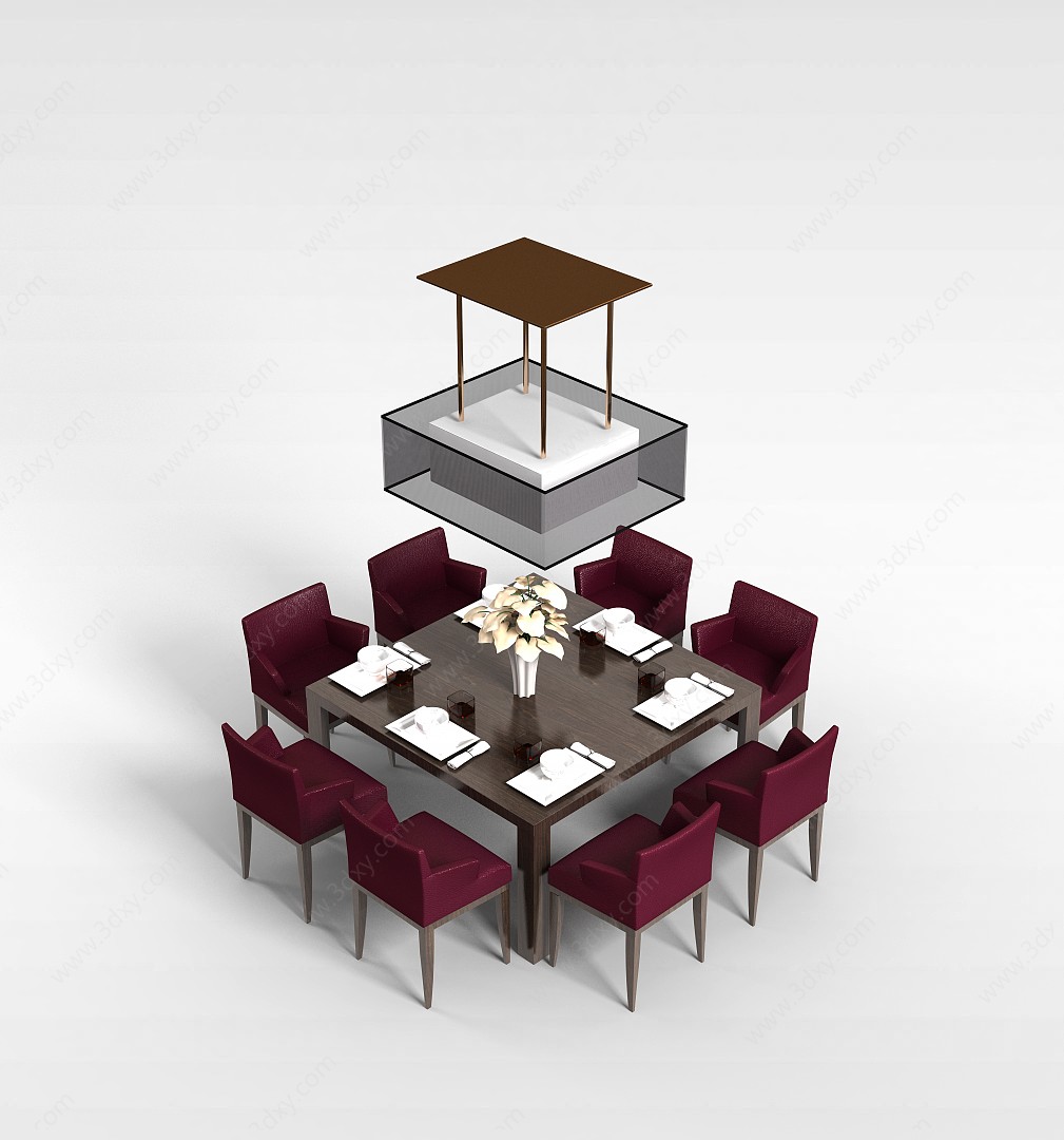 豪华多人餐桌椅3D模型