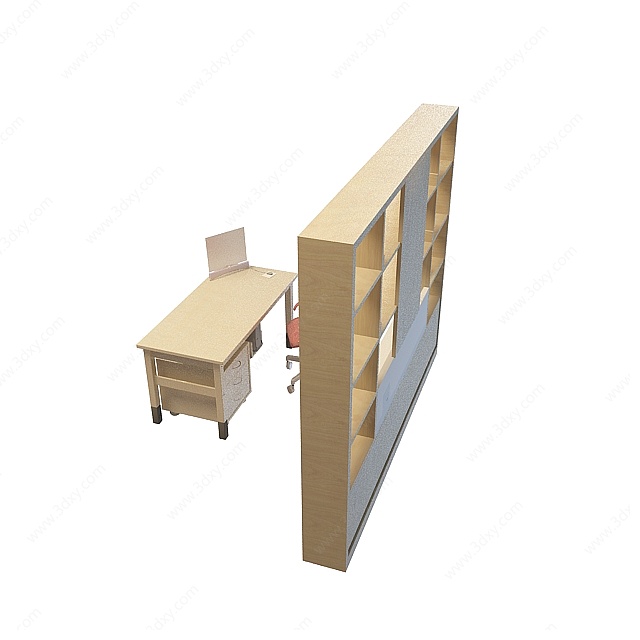 书房桌椅柜组合3D模型