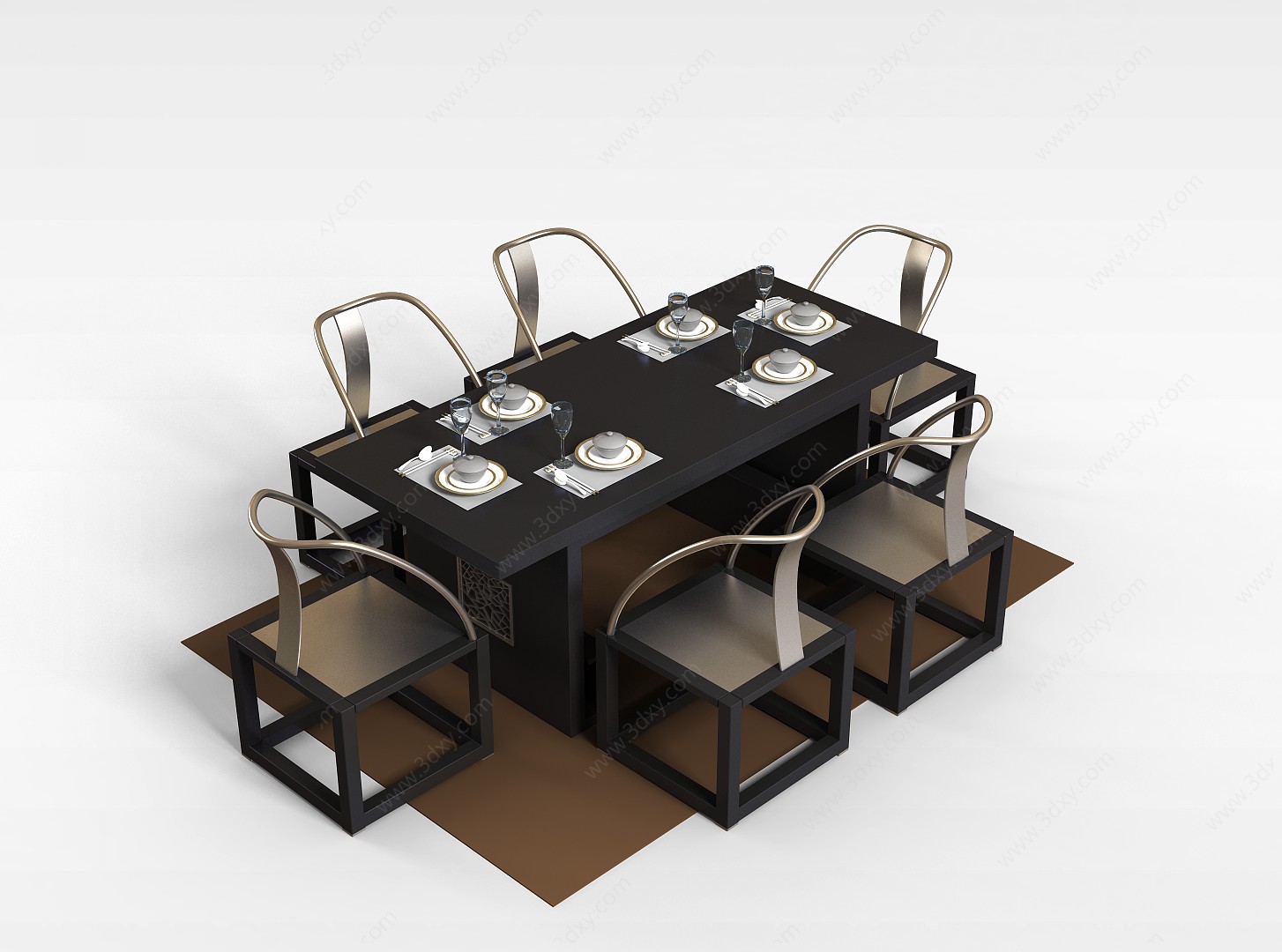 实木餐桌椅组合3D模型
