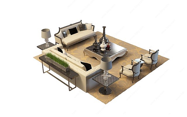 欧式古典沙发茶几3D模型