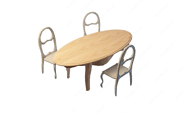 椭圆形餐桌椅3D模型