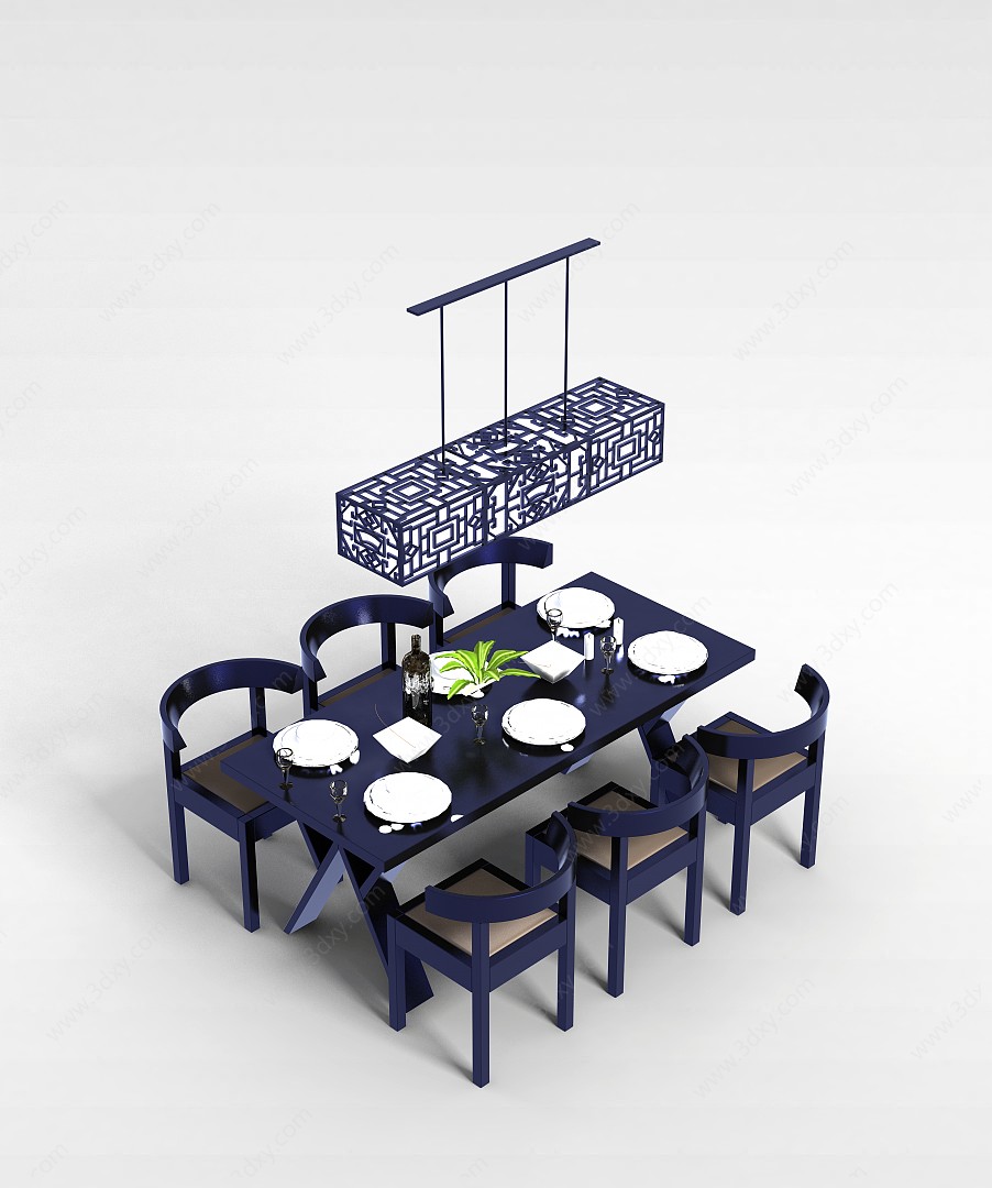 中式豪华餐桌椅3D模型