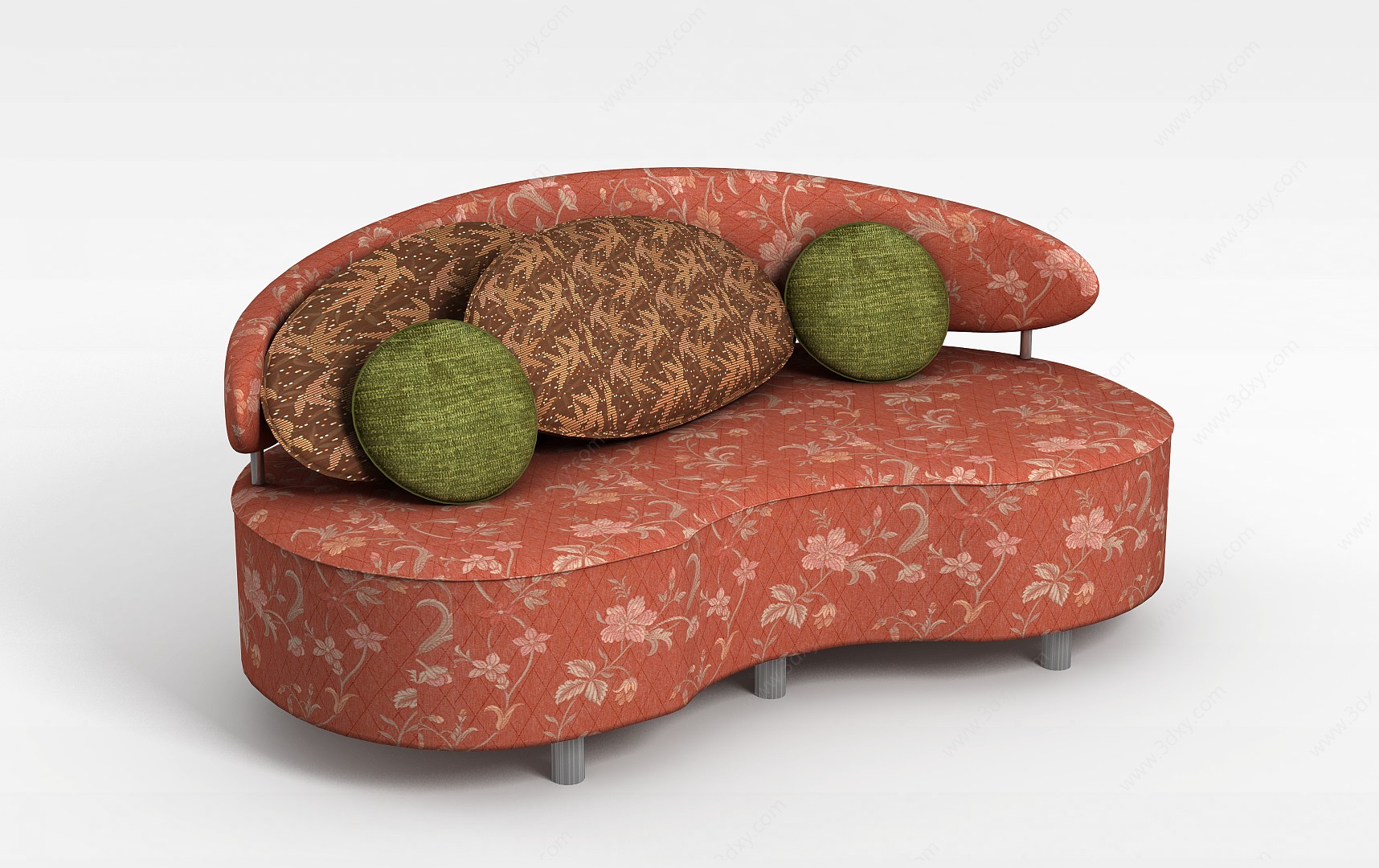 弧形现代布艺双人沙发3D模型