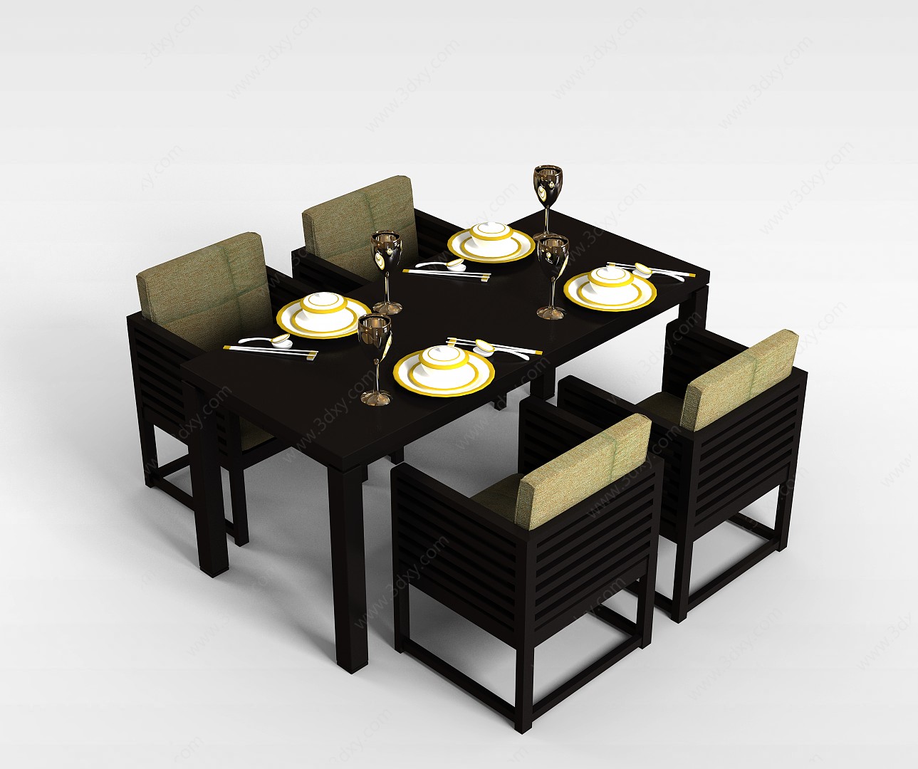 实木创意餐桌椅3D模型